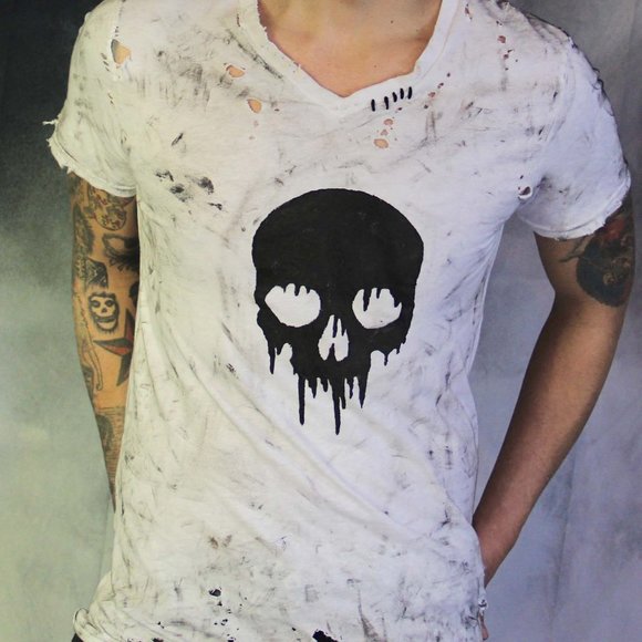 Skull Handmade Distressed Destroyed Ripped Altered - Picture 2 of 3